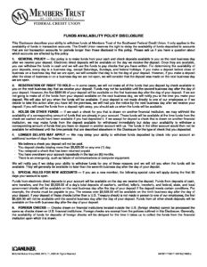 Funds Availability Policy Disclosure