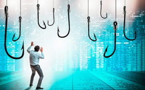 Hooks depicting phishing scams