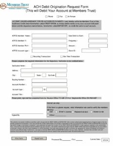 ACH Debit Origination Request updated Sept. 2024 with new logo