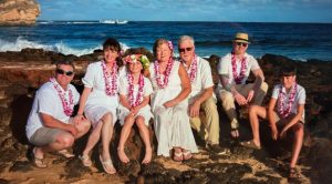 a group of people sitting on rocks