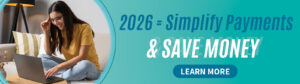 Banner shows a young female college student on her laptop. Banner reads, " 2026 = simplify payments & save money" promoting refinancing your private and/or federal student loans