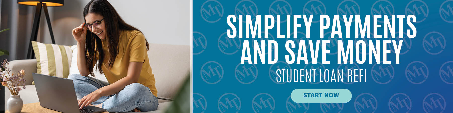 Person working on a laptop representing student loan refinancing with MTCU