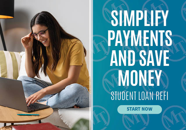 Person working on a laptop representing student loan refinancing with MTCU